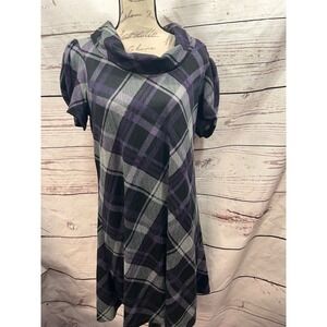 JH Jessica Howard Purple Plaid Cowl Neck Puff Sleeve A-Line Dress Large